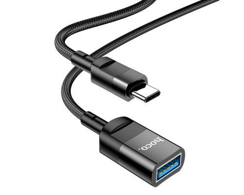 Кабель HOCO U107 Type-C male to USB female USB3.0 3A, 1.2m, nylon, aluminum connectors, Black (6931474761934)