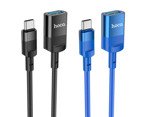 Кабель HOCO U107 Type-C male to USB female USB3.0 3A, 1.2m, nylon, aluminum connectors, Black (6931474761934)