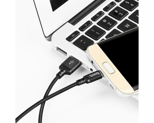 Кабель HOCO X14 USB to Micro 2,4A, 1m, nylon, aluminum connectors, Black (6957531062844)