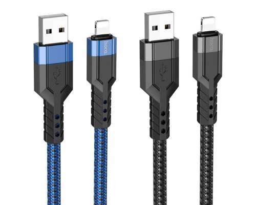 Кабель HOCO U110 USB to iP 2.4A, 1.2m, nylon, aluminum connectors, Black (6931474770561)