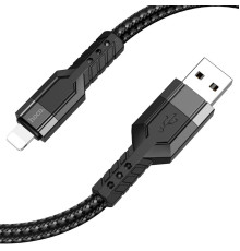 Кабель HOCO U110 USB to iP 2.4A, 1.2m, nylon, aluminum connectors, Black (6931474770561)