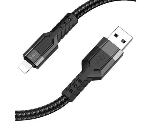 Кабель HOCO U110 USB to iP 2.4A, 1.2m, nylon, aluminum connectors, Black (6931474770561)