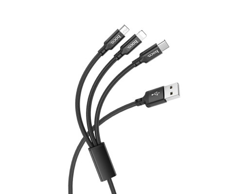 Кабель HOCO X14 3-in-1 Times speed charging cable iP+Micro+Type-C Black (6931474719157)