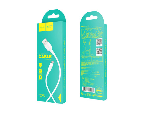 Кабель HOCO X25 USB to Micro 2A, 1m, PVC, PVC connectors, White (6957531080138)