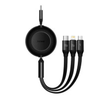 Кабель Baseus Bright Mirror 2 Series Retractable 3-in-1 Fast Charging Data Cable Type-C to M+L+C 100W 1.1m Black (CAMJ010201)