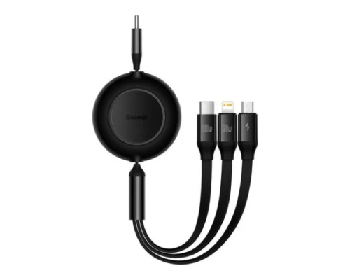 Кабель Baseus Bright Mirror 2 Series Retractable 3-in-1 Fast Charging Data Cable Type-C to M+L+C 100W 1.1m Black (CAMJ010201)