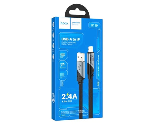 Кабель HOCO U119 USB to iP 2.4A, 1.2m, nylon, aluminum connectors, Black (6942007604987)
