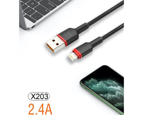 Кабель WUW-X203 USB Lightning 2,4А black (6972573336210)