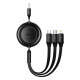 Кабель Baseus Bright Mirror 2 Series Retractable 3-in-1 Fast Charging Data Cable USB to M+L+C 3.5A 1.1m Black (CAMJ010001)