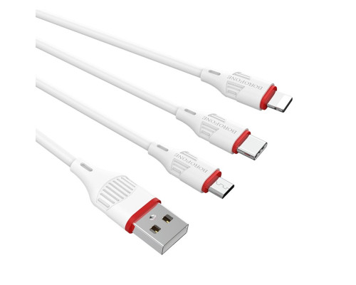 Кабель BOROFONE BX17 3-in-1 Enjoy charging cable for iP+Micro+Type-C White (6957531099369)