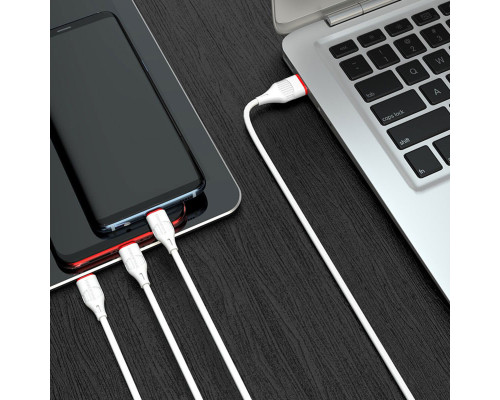 Кабель BOROFONE BX17 3-in-1 Enjoy charging cable for iP+Micro+Type-C White (6957531099369)