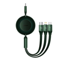 Кабель Baseus Bright Mirror 2 Series Retractable 3-in-1 Fast Charging Data Cable Type-C to M+L+C 100W 1.1m Green (CAMJ010206)