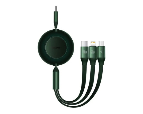 Кабель Baseus Bright Mirror 2 Series Retractable 3-in-1 Fast Charging Data Cable Type-C to M+L+C 100W 1.1m Green (CAMJ010206)