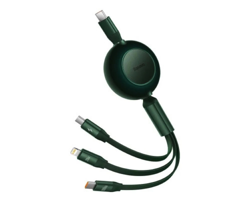 Кабель Baseus Bright Mirror 2 Series Retractable 3-in-1 Fast Charging Data Cable Type-C to M+L+C 100W 1.1m Green (CAMJ010206)