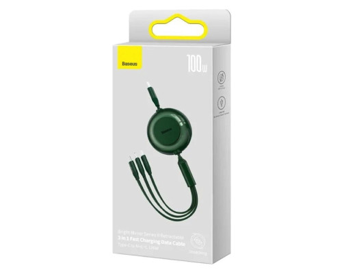 Кабель Baseus Bright Mirror 2 Series Retractable 3-in-1 Fast Charging Data Cable Type-C to M+L+C 100W 1.1m Green (CAMJ010206)