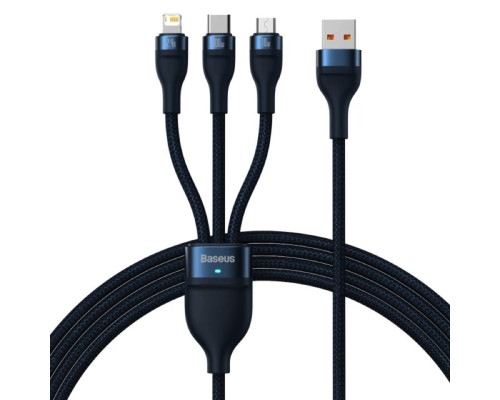 Кабель Baseus Flash Series Ⅱ One-for-three Fast Charging Data Cable USB to M+L+C 100W 1.2m Blue (CASS030003)