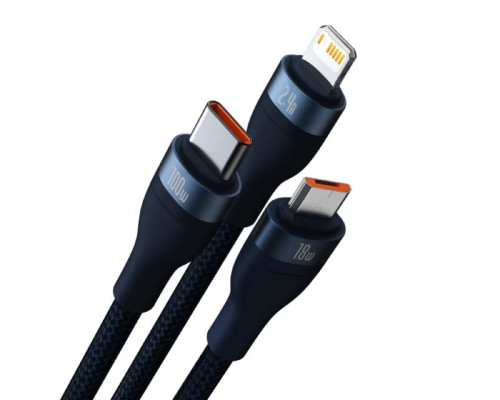 Кабель Baseus Flash Series Ⅱ One-for-three Fast Charging Data Cable USB to M+L+C 100W 1.2m Blue (CASS030003)