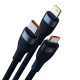 Кабель Baseus Flash Series Ⅱ One-for-three Fast Charging Data Cable USB to M+L+C 100W 1.2m Blue (CASS030003)