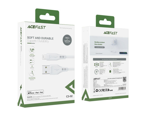 Кабель ACEFAST C3-02 USB to iP 2.4A, 1.2m, TPE, TPE connectors, White (6974316280835)