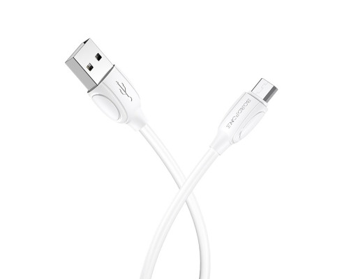 Кабель BOROFONE BX19 USB to Micro 2.4A, 1m, PVC, TPE connectors, White (BX19MW)