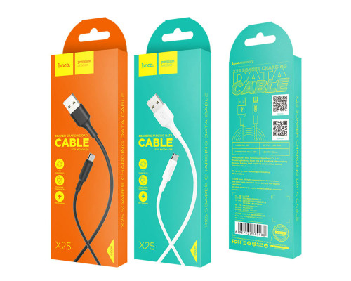 Кабель HOCO X25 USB to Micro 2A, 1m, PVC, PVC connectors, Black (6957531080121)