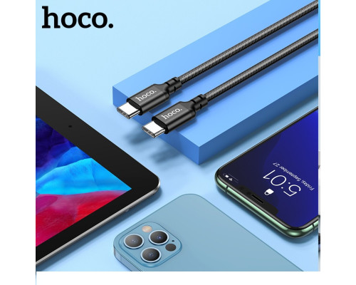 Кабель HOCO X14 Type-C to Type-C 60W, 1m, nylon, aluminum connectors, Black (6931474752215)