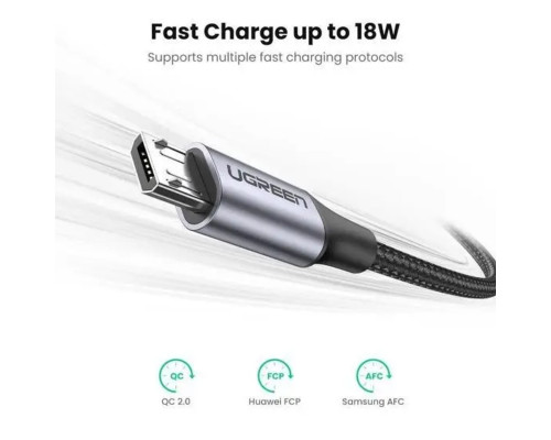Кабель UGREEN US290 USB 2.0 A to Micro USB Cable Nickel Plating Aluminum Braid 2m (Black) (UGR-60148) (UGR-60148)
