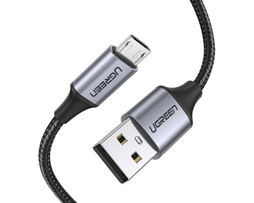Кабель UGREEN US290 USB 2.0 A to Micro USB Cable Nickel Plating Aluminum Braid 2m (Black) (UGR-60148) (UGR-60148)