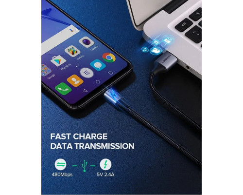 Кабель UGREEN US290 USB 2.0 A to Micro USB Cable Nickel Plating Aluminum Braid 2m (Black) (UGR-60148) (UGR-60148)