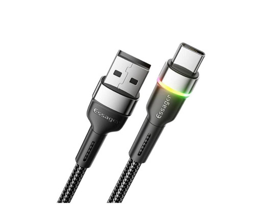 Кабель Essager Colorful LED USB Cable Fast Charging 3A USB-A to Type C 2m black (EXCT-XCDA01) (EXCT-XCDA01)