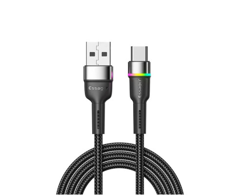 Кабель Essager Colorful LED USB Cable Fast Charging 3A USB-A to Type C 2m black (EXCT-XCDA01) (EXCT-XCDA01)