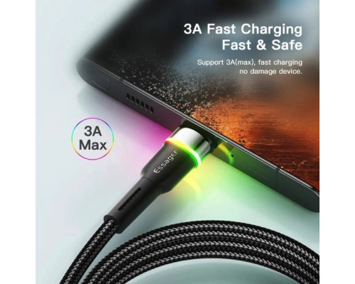 Кабель Essager Colorful LED USB Cable Fast Charging 3A USB-A to Type C 2m black (EXCT-XCDA01) (EXCT-XCDA01)