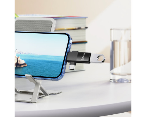 Адаптер HOCO UA17 iP male/Type-C male to USB female two-in-one adapter Black (6942007602303 )