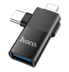 Адаптер HOCO UA17 iP male/Type-C male to USB female two-in-one adapter Black (6942007602303 )