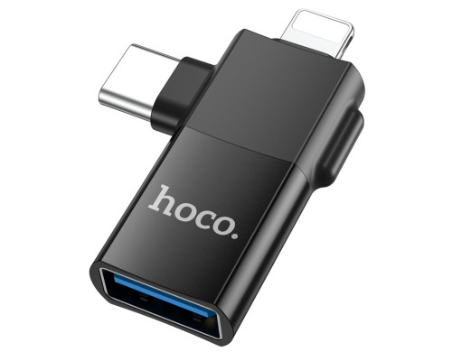 Адаптер HOCO UA17 iP male/Type-C male to USB female two-in-one adapter Black (6942007602303 )