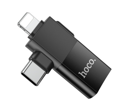 Адаптер HOCO UA17 iP male/Type-C male to USB female two-in-one adapter Black (6942007602303 )