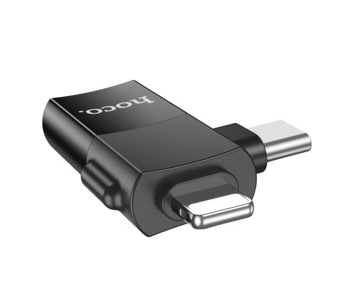 Адаптер HOCO UA17 iP male/Type-C male to USB female two-in-one adapter Black (6942007602303 )