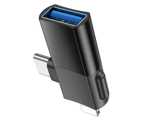 Адаптер HOCO UA17 iP male/Type-C male to USB female two-in-one adapter Black (6942007602303 )