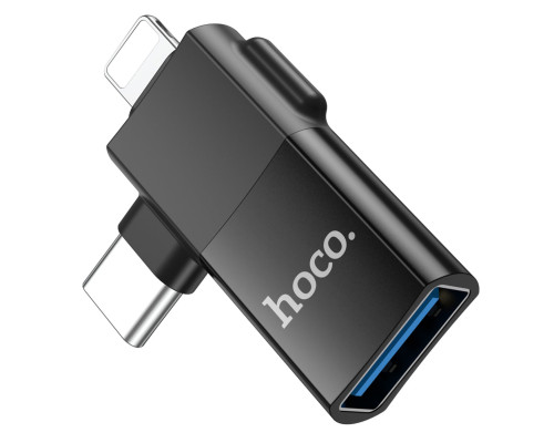 Адаптер HOCO UA17 iP male/Type-C male to USB female two-in-one adapter Black (6942007602303 )