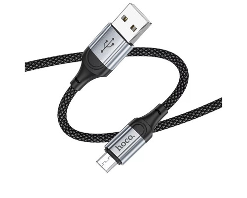 Кабель HOCO X102 USB to Micro 2.4A, 1m, nylon, aluminum connectors, Black (6942007608763)