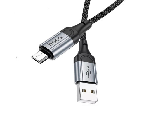 Кабель HOCO X102 USB to Micro 2.4A, 1m, nylon, aluminum connectors, Black (6942007608763)