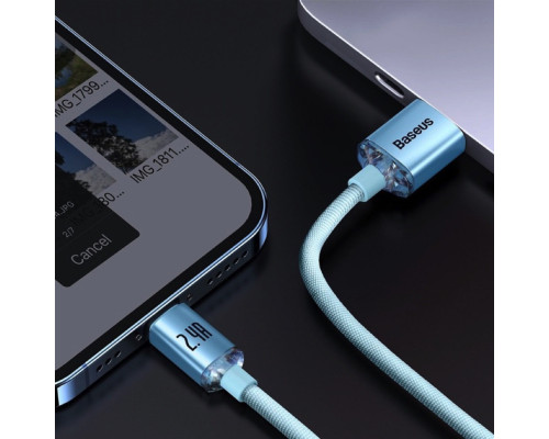 Кабель Baseus Crystal Shine Series Fast Charging Data Cable USB to iP 2.4A 1.2m Sky Blue (CAJY001103)