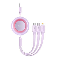 Кабель Baseus Bright Mirror 2 Series Retractable 3-in-1 Fast Charging Data Cable USB to M+L+C 3.5A 1.1m Purple (CAMJ010005)