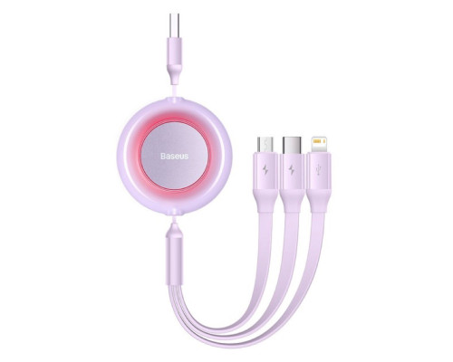 Кабель Baseus Bright Mirror 2 Series Retractable 3-in-1 Fast Charging Data Cable USB to M+L+C 3.5A 1.1m Purple (CAMJ010005)