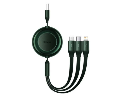 Кабель Baseus Bright Mirror 2 Series Retractable 3-in-1 Fast Charging Data Cable USB to M+L+C 3.5A 1.1m Green (CAMJ010006)