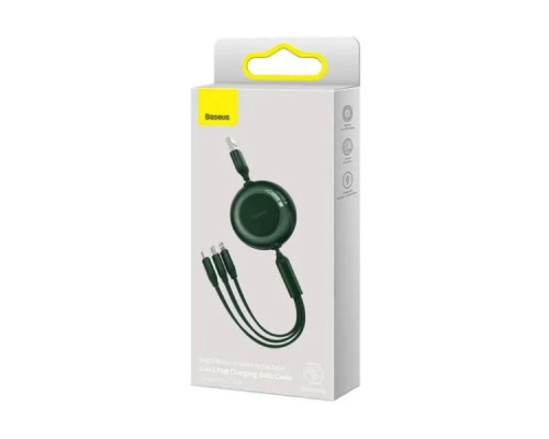 Кабель Baseus Bright Mirror 2 Series Retractable 3-in-1 Fast Charging Data Cable USB to M+L+C 3.5A 1.1m Green (CAMJ010006)