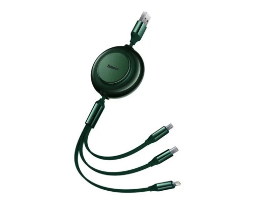 Кабель Baseus Bright Mirror 2 Series Retractable 3-in-1 Fast Charging Data Cable USB to M+L+C 3.5A 1.1m Green (CAMJ010006)