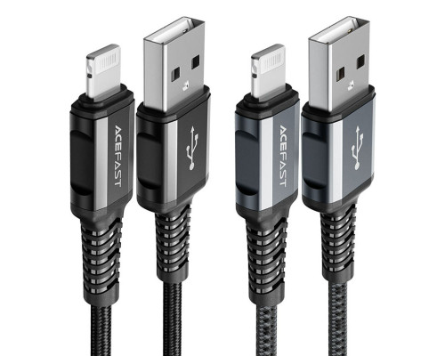 Кабель ACEFAST C1-02 USB to iP 2.4A, 1.2m, nylon, aluminum connectors, Black (AFC1-02B)