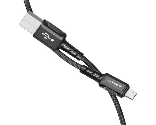 Кабель ACEFAST C1-02 USB to iP 2.4A, 1.2m, nylon, aluminum connectors, Black (AFC1-02B)