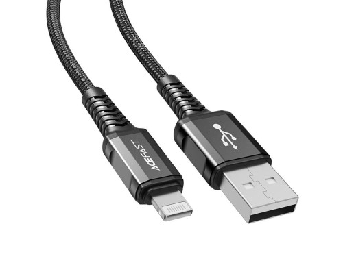 Кабель ACEFAST C1-02 USB to iP 2.4A, 1.2m, nylon, aluminum connectors, Black (AFC1-02B)